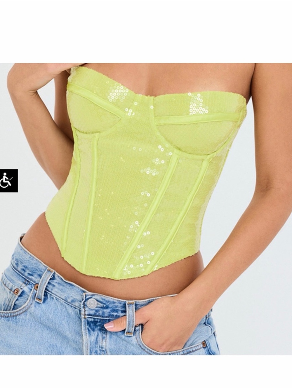 Women's Lime Sequin Mini Skirt & Corset top - Picture 3 of 4